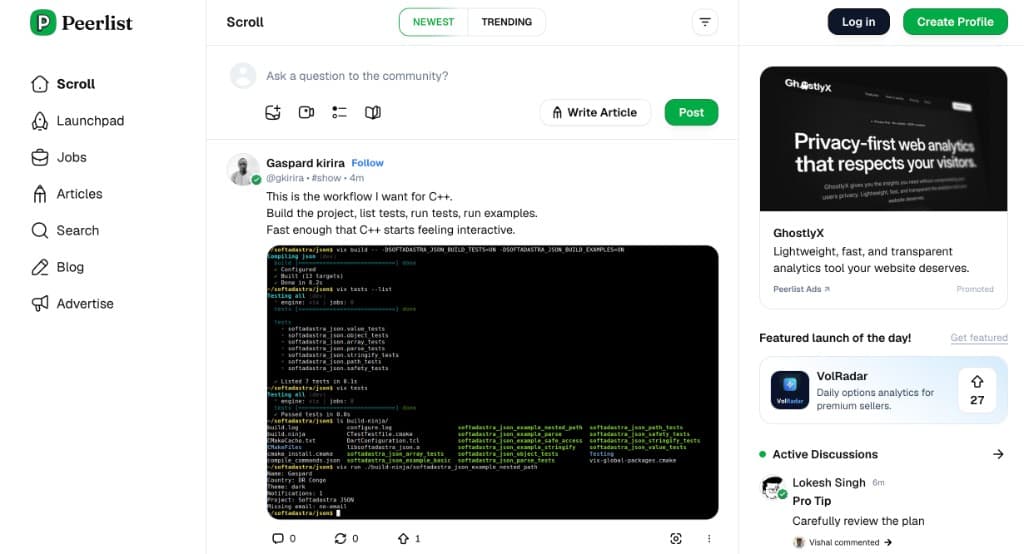 Peerlist homepage screenshot
