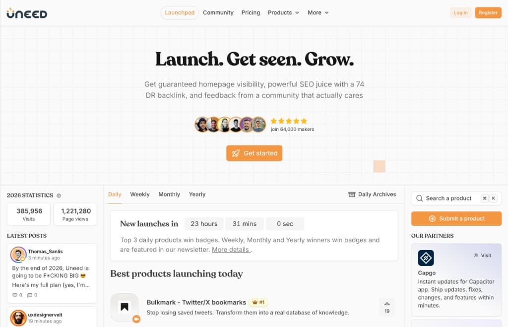 Uneed.best homepage screenshot
